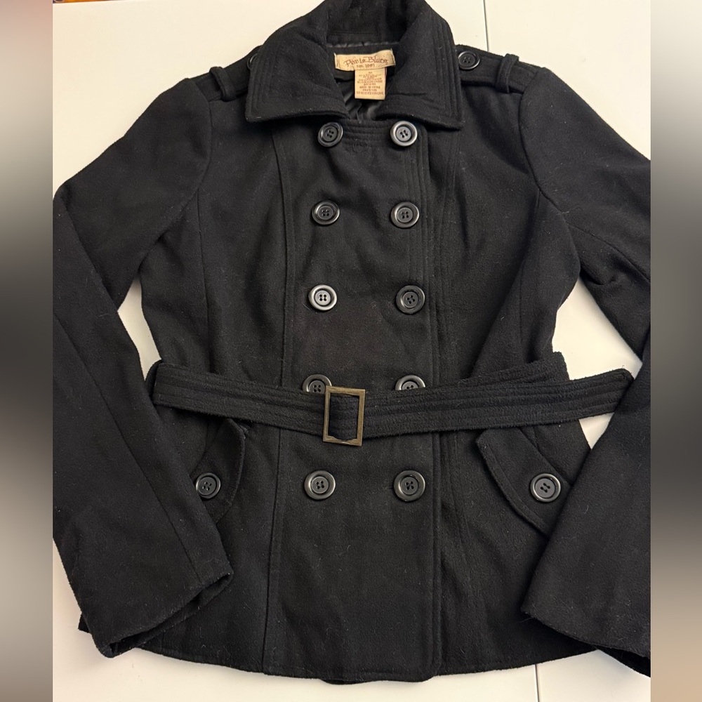 Paris Blues Women's Black Double-Breasted Wool Blend Trench Coat Size M
